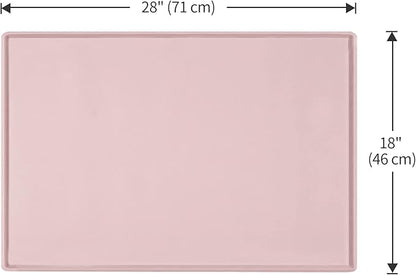 Dog Food Mat,Silicone Waterproof Food Tray,Non Slip Pet Bowl Mats Placemat,0.8" Raised Edge,Suitable for Most Small and Medium Sized Pets,28" x 18"