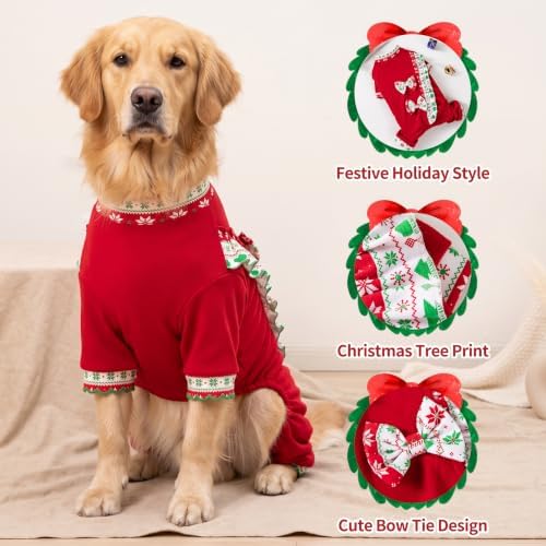 Christmas Large Dog Costume Tree Print Bow Tie Outfit Soft Polyester Pet Clothes for Holiday Party Christmas Photos and Family Gatherings Comfortable Fit Christmas Costume for Puppy Dog - Image 5