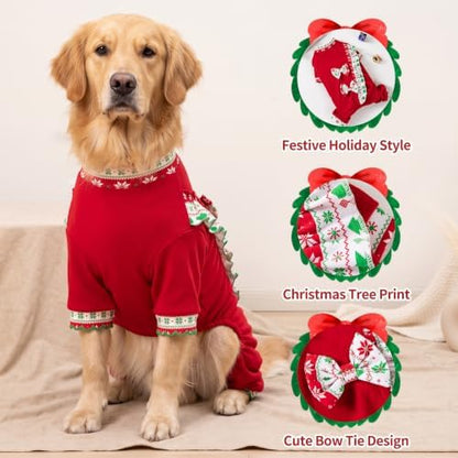 Christmas Large Dog Costume Tree Print Bow Tie Outfit Soft Polyester Pet Clothes for Holiday Party Christmas Photos and Family Gatherings Comfortable Fit Christmas Costume for Puppy Dog - Image 5
