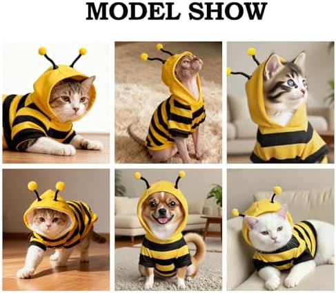 Bee Stripes Cat Halloween Costumes for Sphynx and Small Dog, Yellow S - Image 2