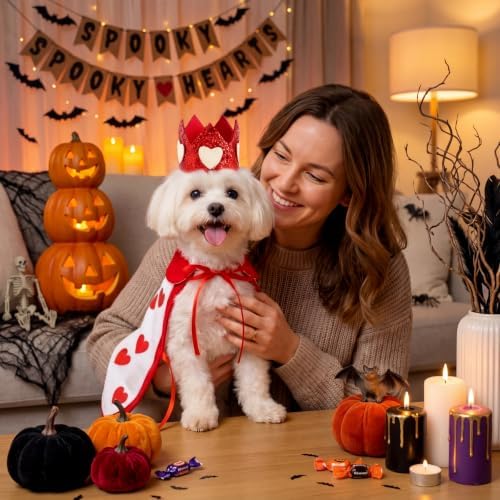 Hillban Halloween Dog King Costumes Heart Crown Queen Pet Cloak Set S - Image 2