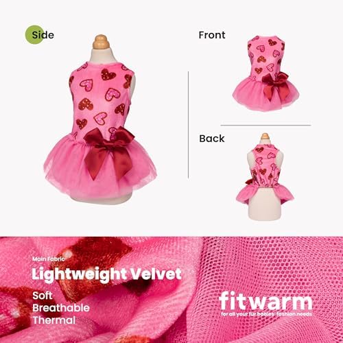 Fitwarm Pink Heart Tulle Dog Dress, Fancy Valentines Outfit for Small Dogs Girl, Festive Pet Clothes, Pink, Red, Small - Image 5