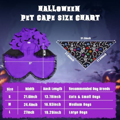 Dog Halloween Costumes with Black Bandana, Dog Vampire Cloak Cape(Purple,L) - Image 3