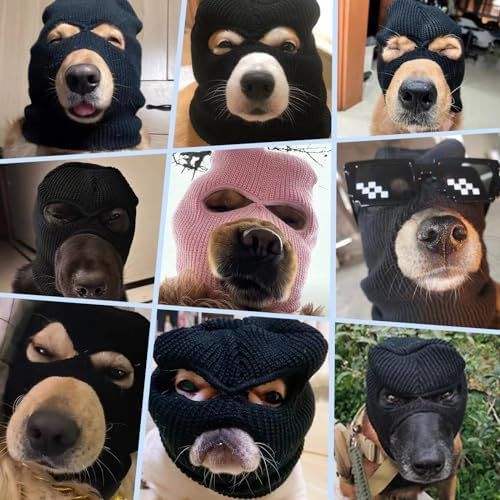 HOWWFALY Dog Halloween Christmas Costume Ear Muffs Noise Protection Knitted Dogs Ears Warm Hats Dog Robbers & Thieves Mask Funny Pet Cosplay for Medium Large Pets(Black Mask) - Image 3