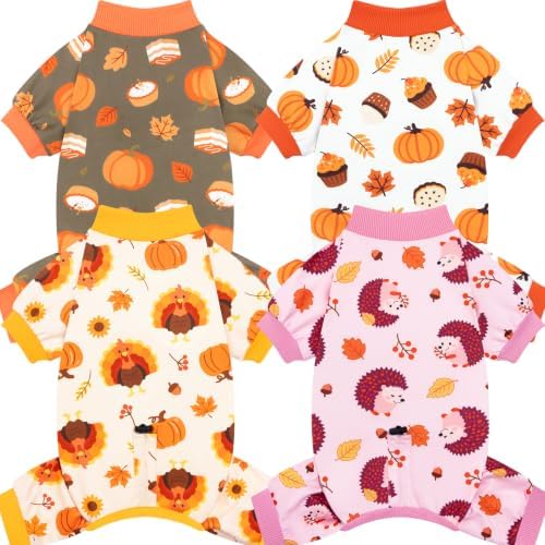 XPUDAC 4 Pack Thanksgiving Dog Pajamas for Small Dogs Onesie Clothes, L by XPUDAC