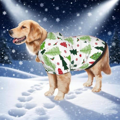 Christmas Dog Hoodie, White Tree Print, with Leash Hole - Image 6