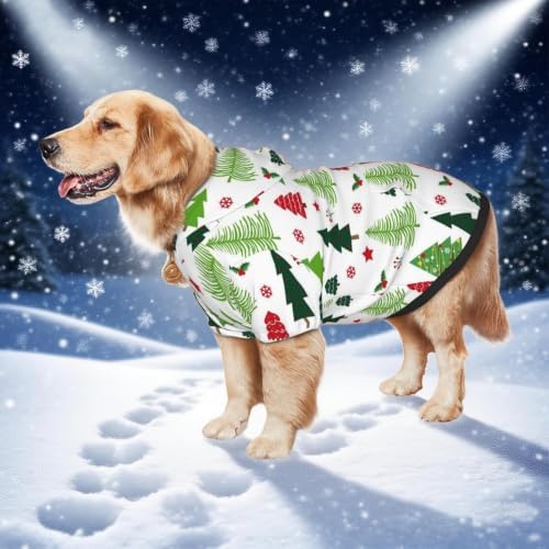 Christmas Dog Hoodie, White Tree Print, with Leash Hole - Image 6