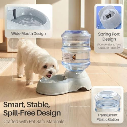 Flexzion Automatic Dog Water Bowl Dispenser for Cat Pet (1 Gallon Dispener Water Jug) - Gravity Feeder Auto Replenish Waterer Drinking Bowl Fountain Bottle Dish Stand