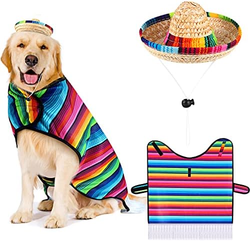 Frienda Dog Sombrero Hat Pet Halloween Poncho Dog Costume Set Mexican Decor by Frienda