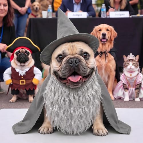 3 Pcs Halloween Pet Wizard Costume for Small Dogs Cats Kitten Puppy Cosplay Outfit Gray Polyester Halloween Party(S) - Image 6