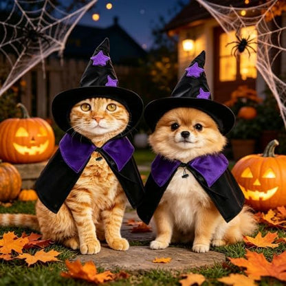 Halloween Pet Costumes, Dog Halloween Costumes, Black and Purple Witch Cloak Wizard Hat Halloweens Costume for Small Medium Large Pet Cats Dogs Halloweens Costume Party Decorations Supplies - Image 4