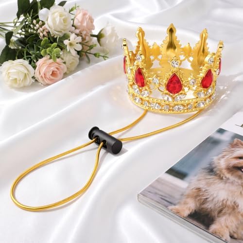 Dog Rhinestone King Crown Pet Queen Crown for Birthday Halloween Costumes (Red, Gold, Small) - Image 7