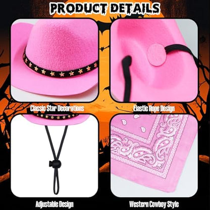 Dog Cowboy Costume, Dog Halloween Costumes Halloween Pet Dogs Cowboy Hat with Bandana Scarf for Small Medium Large Dogs Pets (Pink, Large) - Image 5