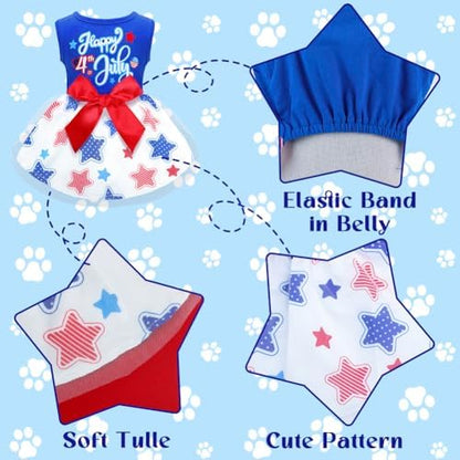 Happy 4th of July Dog Outfit Patriotic Dog Tulle Dress with Red Bowknot Independent Day Dogs Pet Doggie Apparel Clothes for Small Dogs Puppy Cats Girl - Image 5