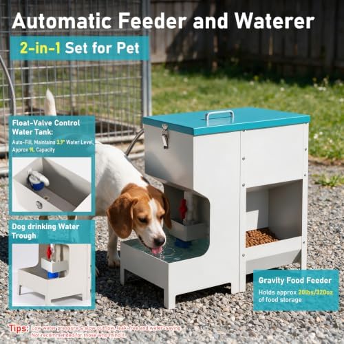 Automatic Dog Food and Water Dispenser for Large Dogs, Metal, 2-in-1 Set