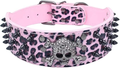 Serijoars Spiked Studded Dog Collar, PU Leather Dog Collar, Adjustable Pet Collars for Medium or Large Breed Pet (XL, Leopard2)