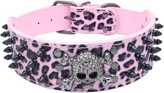 Serijoars Spiked Studded Dog Collar, PU Leather Dog Collar, Adjustable Pet Collars for Medium or Large Breed Pet (S, Leopard2)
