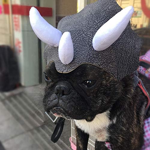 Triceratops Dog Halloween Costume Dinosaur Headpiece Hat with Elastic Strap - Image 6