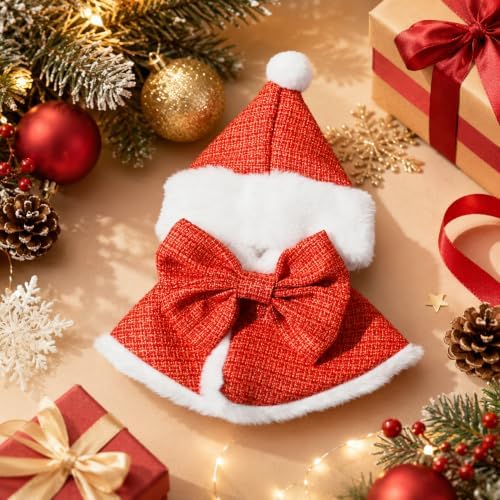 Christmas Pet Costume Santa Cape, Christmas Cat Costume & Dog Christmas Costume for Cats and Small Dogs, Plush Santa Hooded Pet Clothes with Red Cape White Fur Trim, Holiday Cosplay, Medium - Image 7