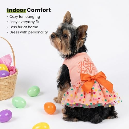 Fitwarm Happy Easter Day Dog Dress 100% Cotton Girl Dog Clothes Easter Bunny Dogs Dresses Pet Apparel Doggie Tutu with Bowknot Cat Clothing Puppy Dresses Doggy Costume Attire Orange XX-Small - Image 7