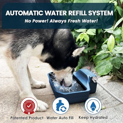 PETIMI Automatic Water Dispenser for Dogs/Cats, 1 Gallon Auto-Fill Dog Water Bowl Dispenser for Indoor/Outdoor, Large Water Feeder for Pets/Livestock, BPA-Free, Wide Mouth, Fits GHT 3/4" Faucet, Blue