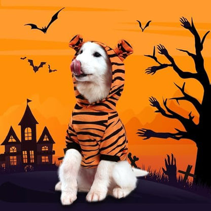 DELIFUR Large Dog Tiger Costume - Tiger Halloween Costume for Medium Large Dogs Golden Retriever Labrador Rottweiler Cute Hoodie Outfit (Yellow, XXXX-Large) - Image 2