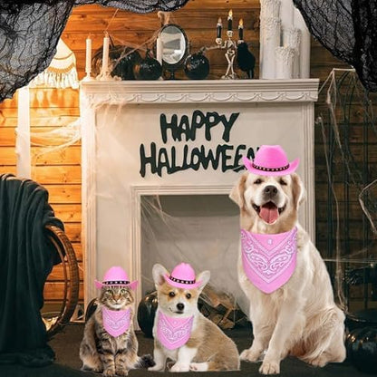 Dog Cowboy Costume, Dog Halloween Costumes Halloween Pet Dogs Cowboy Hat with Bandana Scarf for Small Medium Large Dogs Pets (Pink, Medium) - Image 6