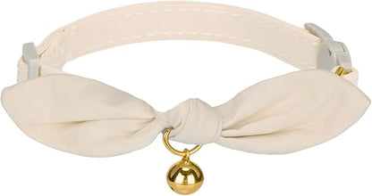 Bunny Ear Cat Collar with Bell and Bow Tie, Breakaway Cute Bowtie Kitten Collars(Cream)