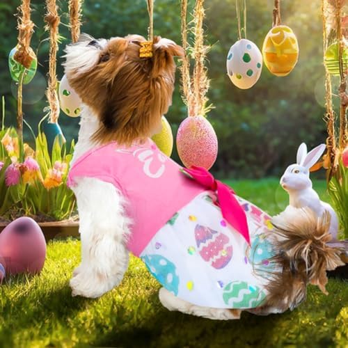 Dog Easter Outfit Cute Happy Easter Day Dog Dress Bunny Eggs Easter Dog Cat Clothes Pink Tulle Pet Doggie Apparel Outfit with Bowknot for Small Dogs Puppy Cat Girl Costume - Image 2