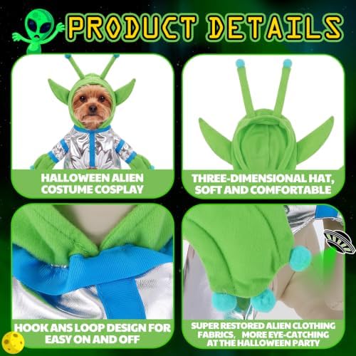 Halloween Green Alien Costume for Small Dog, Dog Astronaut Outfits, S - Image 3