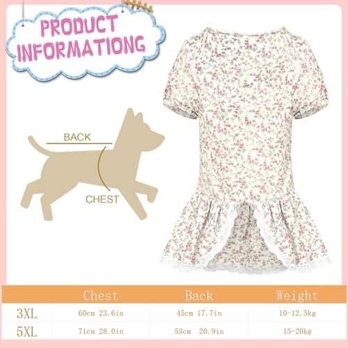3 Pcs Dog Grandma Costume Set Floral Dog Dress Bonnet and Glasses with Chain Funny Vintage Pet Outfit for Large Dogs Halloween Party Dress Up 5XL - Image 2