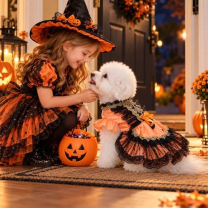 Halloween Dog Dress for Small Dogs Girl, Gothic Pumpkin Princess Puppy Costume with Orange Black Lace Mesh Skirt, Cute Halloween Pet Outfit for Photos(XXL) - Image 3