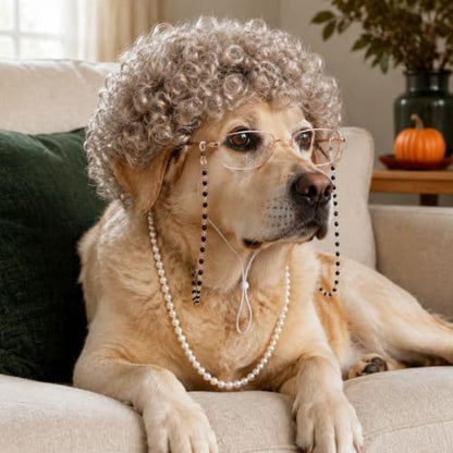 3 Pcs Old Lady Costume for Dog, Mop Cap Pearl Necklace Grandma Glasses - Image 4