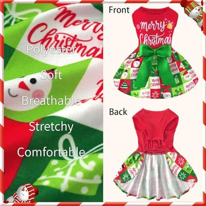 XPUDAC Dog Christmas Outfit Dog Dress Holiday Puppy Clothes for Small Dogs Girl, Pet Costume Cat Outfits Red Green-XS - Image 5