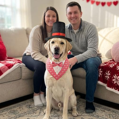 Valentine’s Day Heart Pattern Dog Adjustable Tuxedo Pet Paw Pattern Puppy Collar with Black Top Hat Love-Themed Pet Costume Set for Cats Puppy Dog L - Image 6
