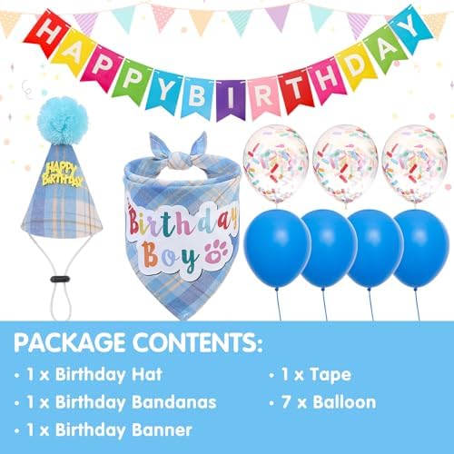 SCENEREAL Dog Birthday Bandana Hat Set, Puppy Birthday Party Supplies for Boys Dogs, Pet Birthday Scarf Outfit with Sign Banner and Balloons for Small Medium Large Dogs - Image 6