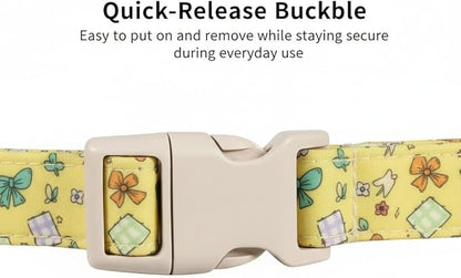 Bow Dog Collar for Large Dogs, Cute Dog Collar with Bow Print and Charm, Pet Collar with Soft Fabric and Quick Release Buckle, Adjustable for Extra Small, Small, Medium & Large Dogs