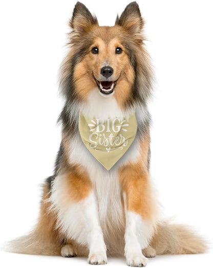Big Sister Dog Bandanas, Light Yellow Dog Bandana, Pet Scarf Triangle Accessories, Pet Bandanas for Large Dogs, Baby Announcement Dogs Bandana (L)