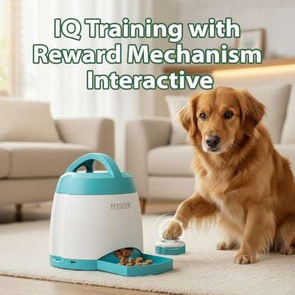 PETGEEK Upgrade USB‑Chargeable Automatic Dog Treat Dispenser, Puzzle Memory Training Dog Button Toy- IQ Training Automatic Dog Feeder, Remote Button Treat Dispenser(400ml Capacity)