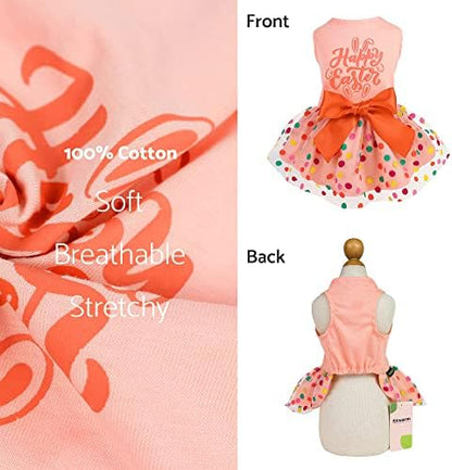 Fitwarm Happy Easter Day Dog Dress 100% Cotton Girl Dog Clothes Easter Bunny Pet Apparel Doggie Tutu with Bowknot Cat Clothing Puppy Dresses Doggy Costume Attire Orange Medium - Image 3