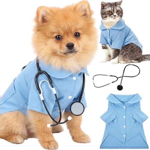 Dog Doctor Costume Cat Surgeon Nurse Costumes with Stethoscope, Blue, M by Huhumy
