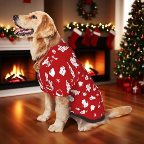 Christmas Dog Hoodie, Red Gingerbread Print, with Leash Hole - Image 6