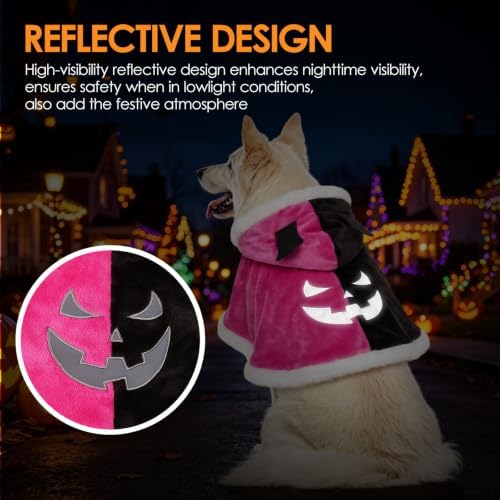 AOFITEE Dog Halloween Costumes Flannel Dog Cape with Funny Pumpkin Print, L - Image 6