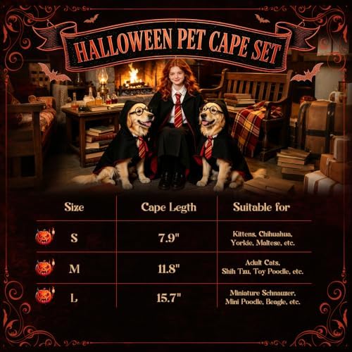 Dog Wizard Costume Set for Small Dogs, Black Red Cape with Tie and Round Glasses, Funny Halloween Dog Costume for Puppy, Pet Parties, Trick or Treat, Photo Props and Dress Up Fun for Parties - Image 2