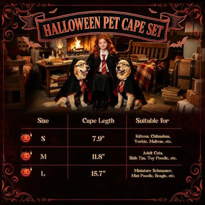 Dog Wizard Costume Set for Small Dogs, Black Red Cape with Tie and Round Glasses, Funny Halloween Dog Costume for Puppy, Pet Parties, Trick or Treat, Photo Props and Dress Up Fun for Parties - Image 2