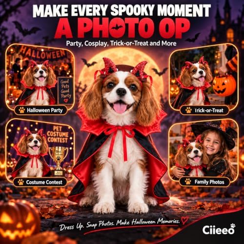 2 Piece Dog Cat Halloween Costume, Vampire Devil Cape Cloak with Horn Headband, Red Black Pet Costume for Small Medium Dogs Cats, Halloween Cosplay Party Dress Up Accessories - Image 6