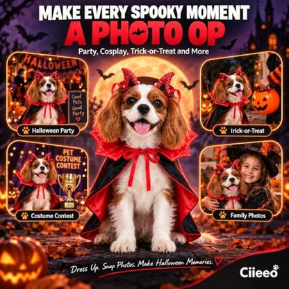 2 Piece Dog Cat Halloween Costume, Vampire Devil Cape Cloak with Horn Headband, Red Black Pet Costume for Small Medium Dogs Cats, Halloween Cosplay Party Dress Up Accessories - Image 6