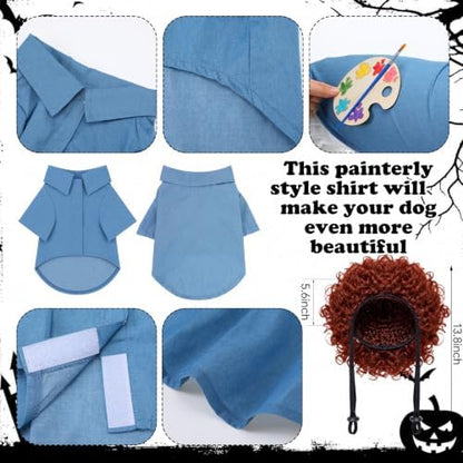 Dansydaisy 4 Pcs Halloween Dog Costume, Puppy 80s Painter Artist Outfit, M - Image 3