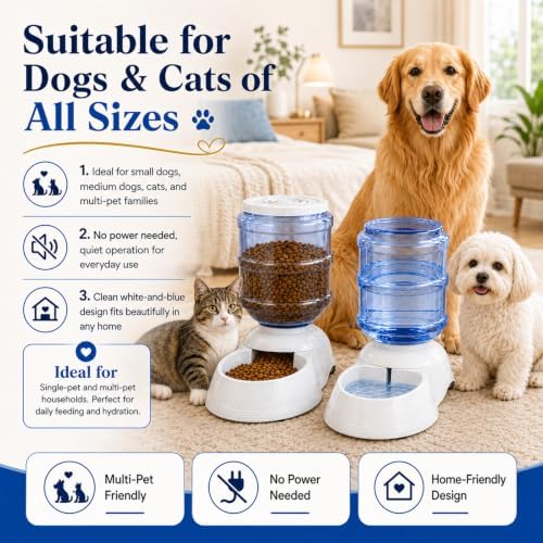 Automatic Dog Feeder and Water Dispenser Set for Large Dogs, 3 Gallon Gravity Dog Cat Food and Water Dispenser Set with Pet Food Bowl,Large Pet Food Water Dispenser Station