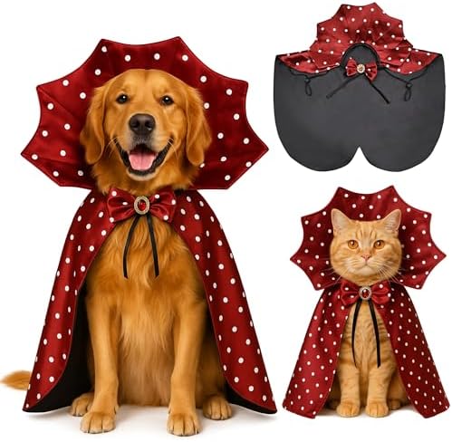 Dog Halloween Costume Cape Vampire Cloak with Bow Tie (Burgundy, LXL by JIKAJA